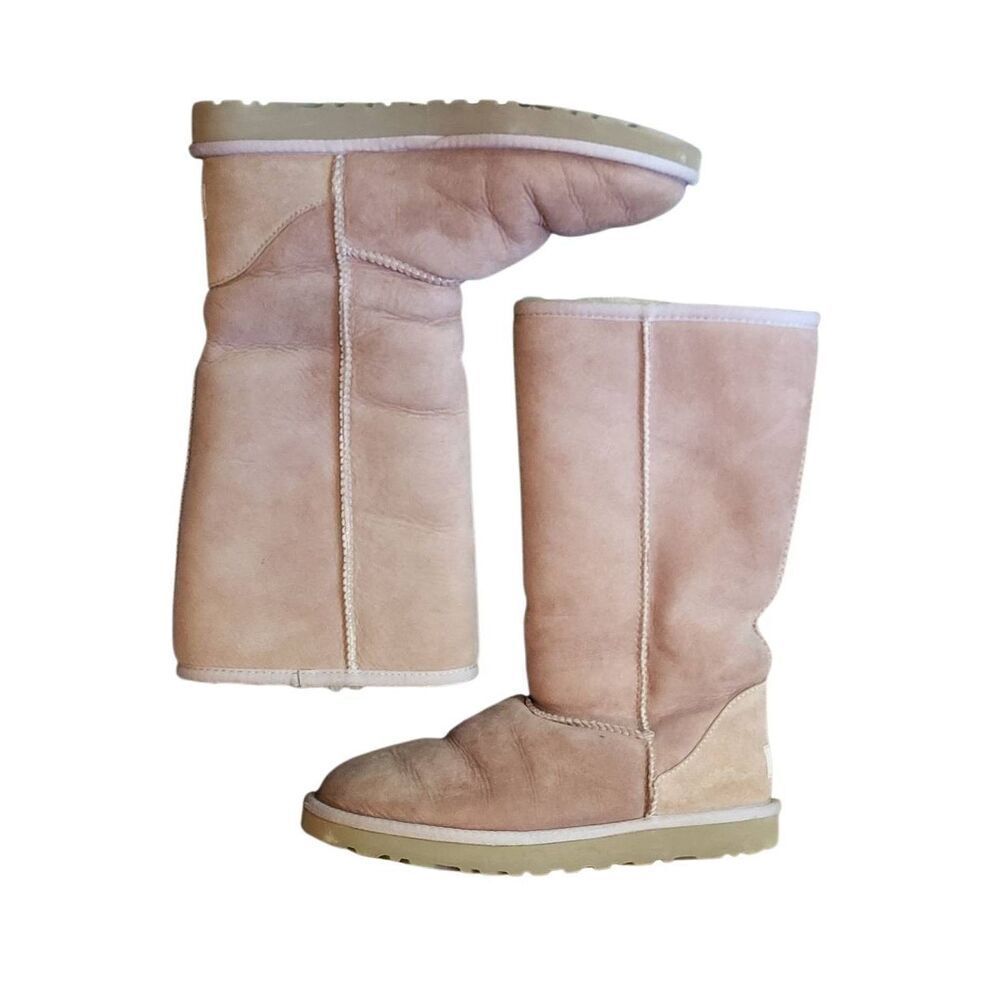 Y2K Vintage UGG Australia Boots Women's 7 Tan Leather Sheepskin Classic Tall